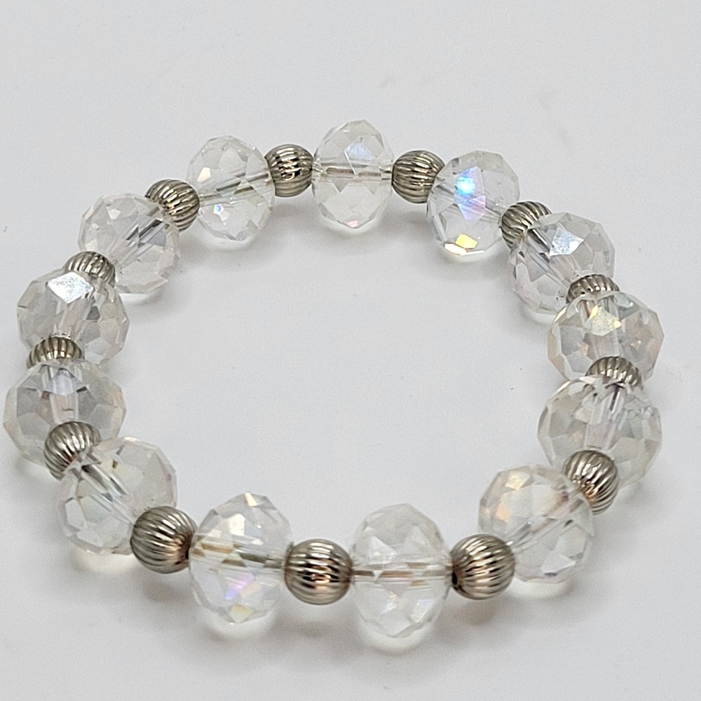 Faceted Glass and Metal Beads Stretch Bracelet